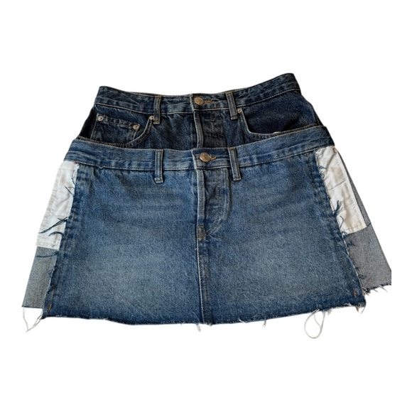 ZARA ZW Denim Mini Skirt Double Waisted Upcycled Ultra Mini Size Small - Picture 8 of 16